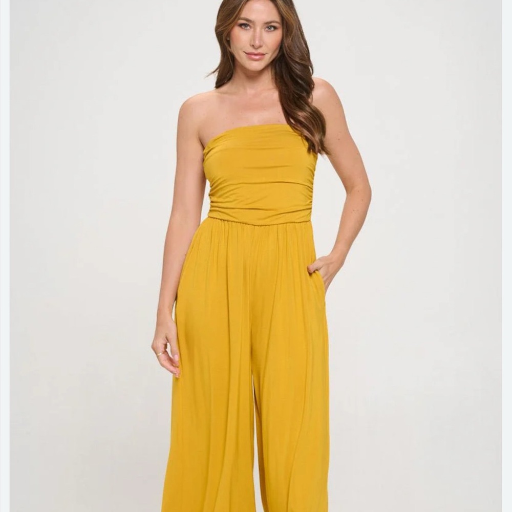We The Free Mustard Yellow Strapless Jumpsuit